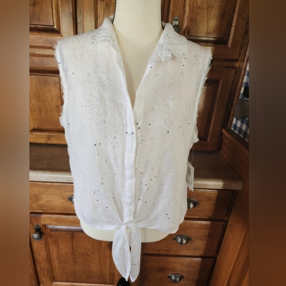 Bella Dahl Tie Hem Speckled Sleeveless Linen Top Size L NWT - Picture 5 of 15